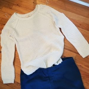 Cold shoulder waffle sweater